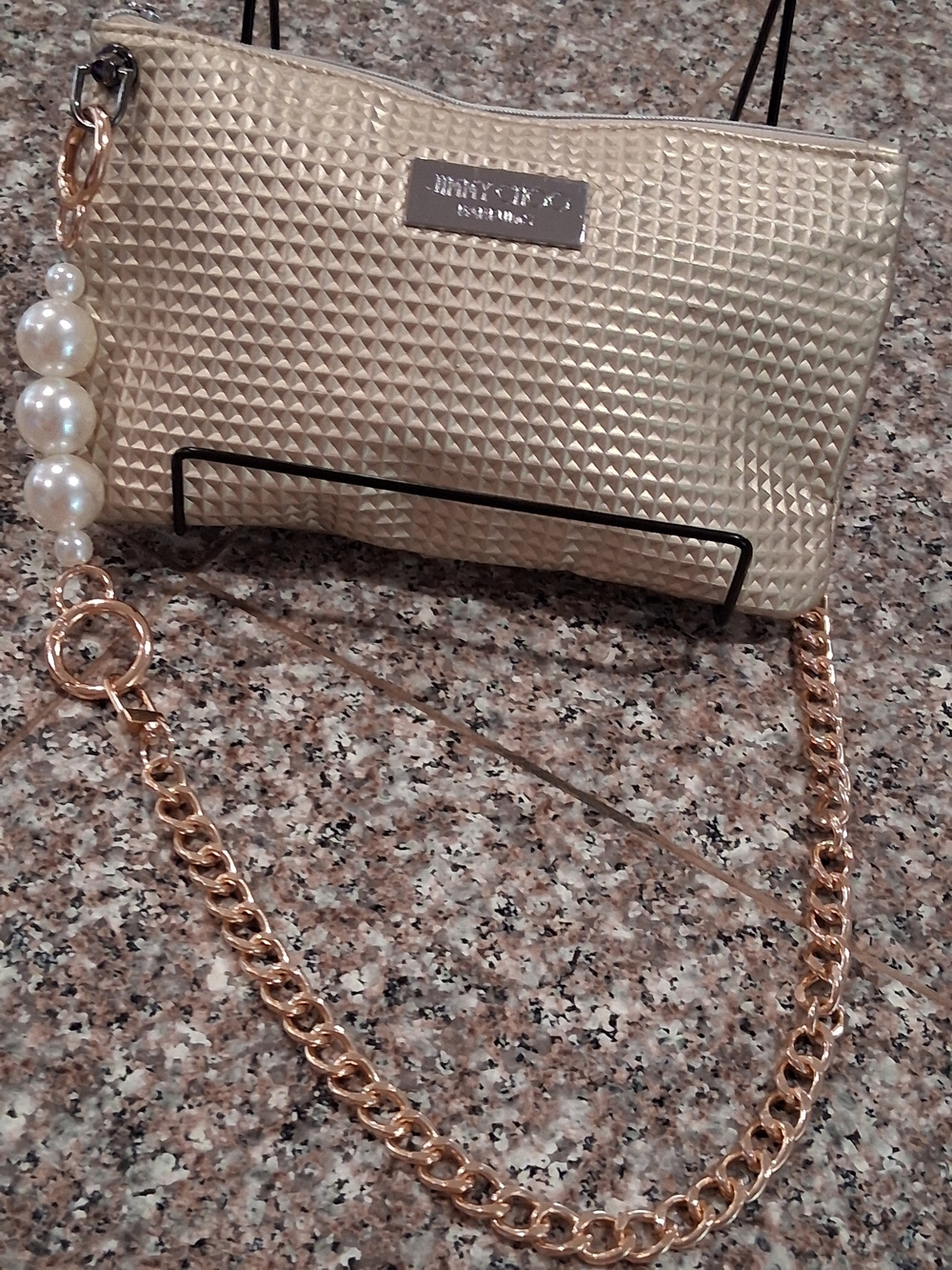 JIMMY CHOO Parfums GWP Gold Textured Shoulder Bag with Pearl Accent Was Added.Ne